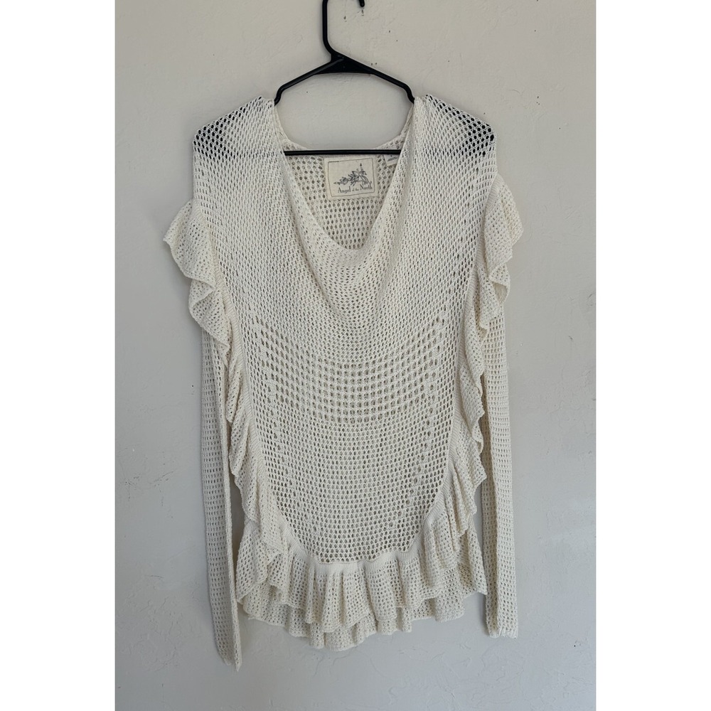 Angel Of The North Anthropologie Cream Open Knit S Ruffle Sweater Cottagecore